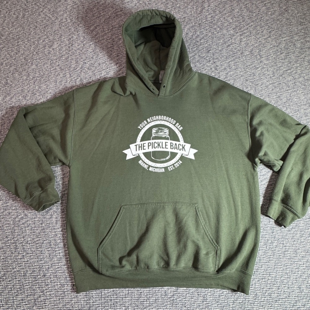 The Pickle Back Marne Michigan Bar Hoodie Olive Green Mens XL